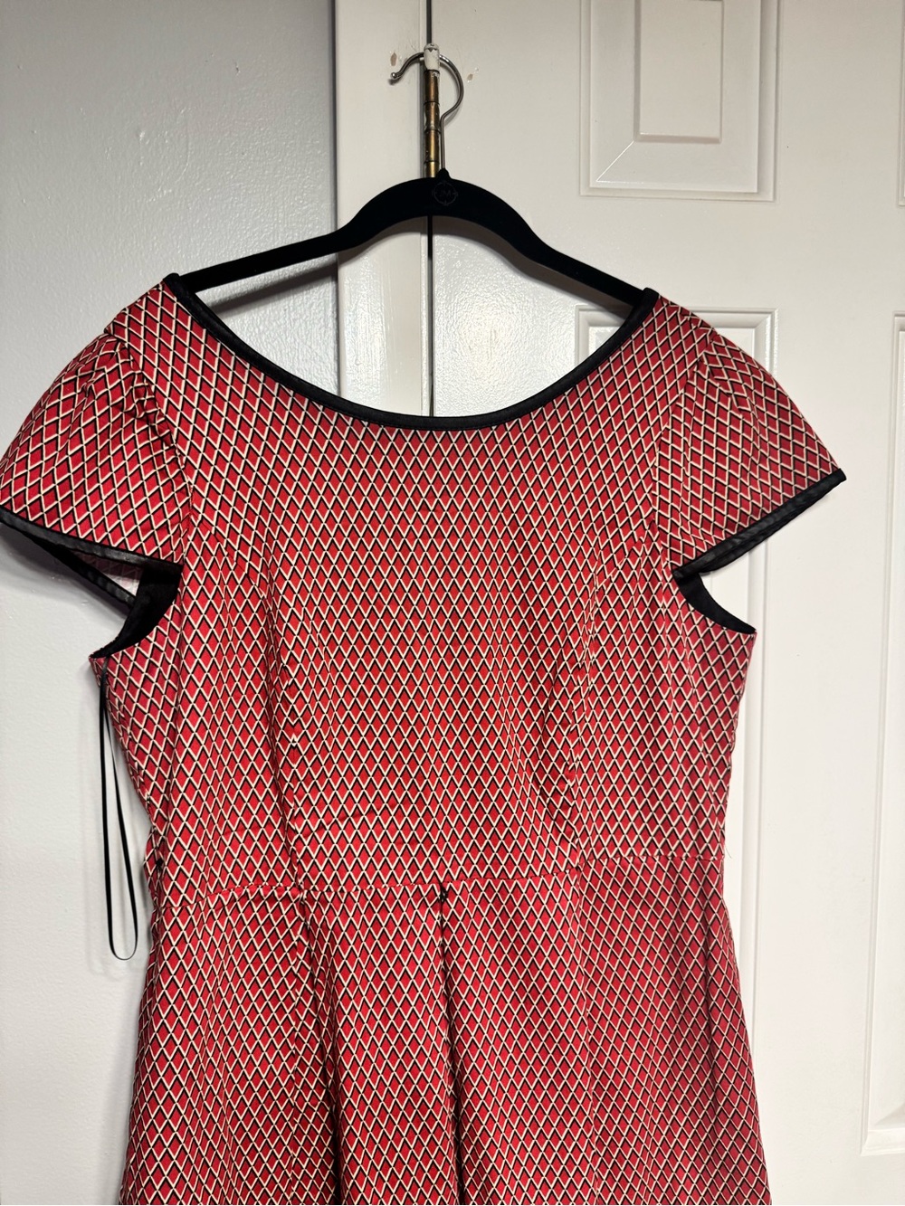 Red Patterned Cap-Sleeve Dress